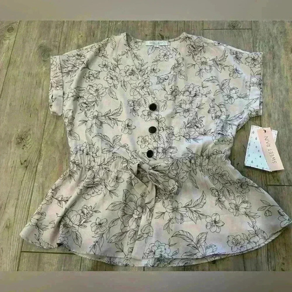 NEW Sweet Rain Young Contemporary XL floral pink button & tie blouse - Picture 1 of 5
